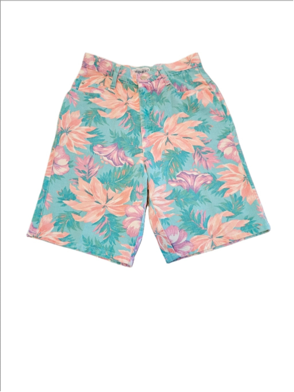 Women's Junior's Mixed Blues VTG 90s Floral Jean Mom Shorts Size 7 Blue Pink